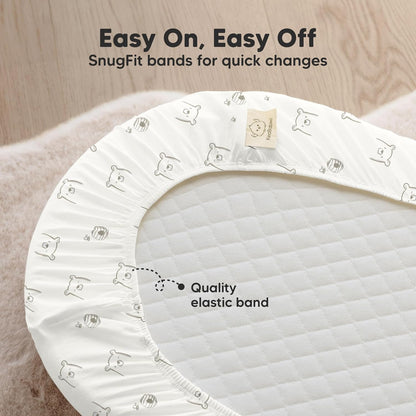 2-Pack Organic Bassinet Sheets for Girls, Boys - 100% Cotton Bassinet Mattress Sheets Compatible with Halo Bassinest Swivel Sleeper, Graco, Baby Delight, Chicco, Unisex Fitted Bassinet Sheets (Elly)