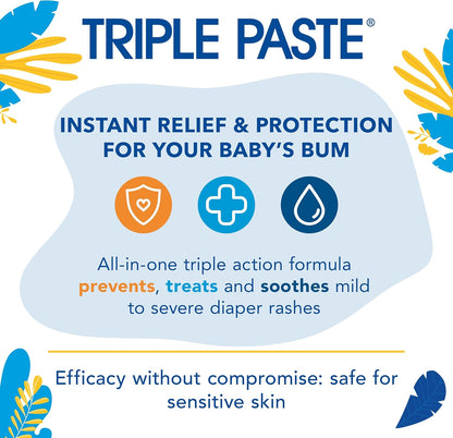 Triple Paste Diaper Rash Cream for Baby - 8 Oz Tub – Zinc Oxide Ointment Treats, Soothes & Prevents Diaper Rash, Pediatrician-Recommended Hypoallergenic Formula, Baby Essentials for Daily & Overnight