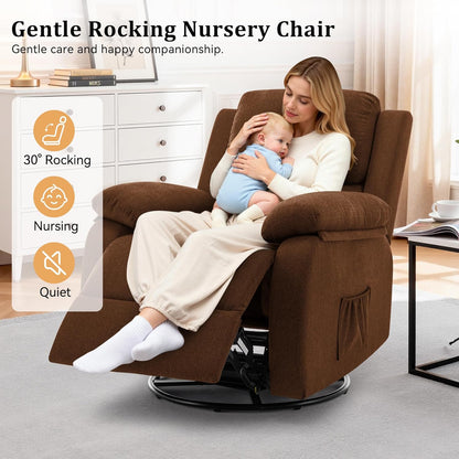 Korser Recliner Chair, 360 Swivel Rocker Chair for Adults, Small Rocking Recliner for Small Spaces, Upholstered Fabric Glider Recliner Nursery