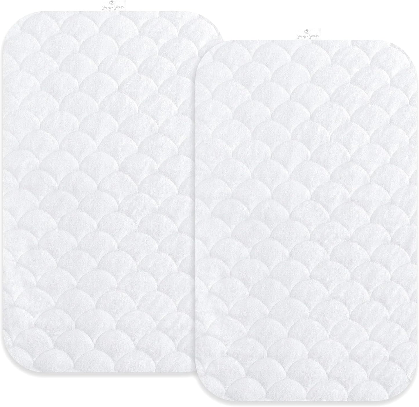 Joey + Joan Waterproof Bassinet Mattress Pad Cover 19" x 32" for Cowiewie Bedside Sleeper Bassinet Sheets – Made from Ultra Soft Bamboo Viscose Terry – 2 Pack