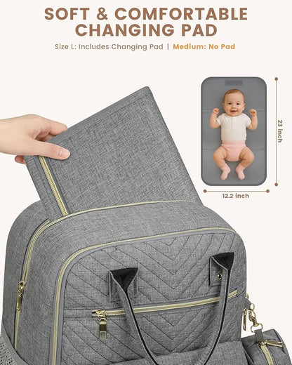 Pritent Diaper Bag Backpack,Baby Essentials Diapers Bag with Pacifier Case,Multipurpose Stylish Large Capacity Travel Backpack for Baby Girl/Boy(L-Grey)