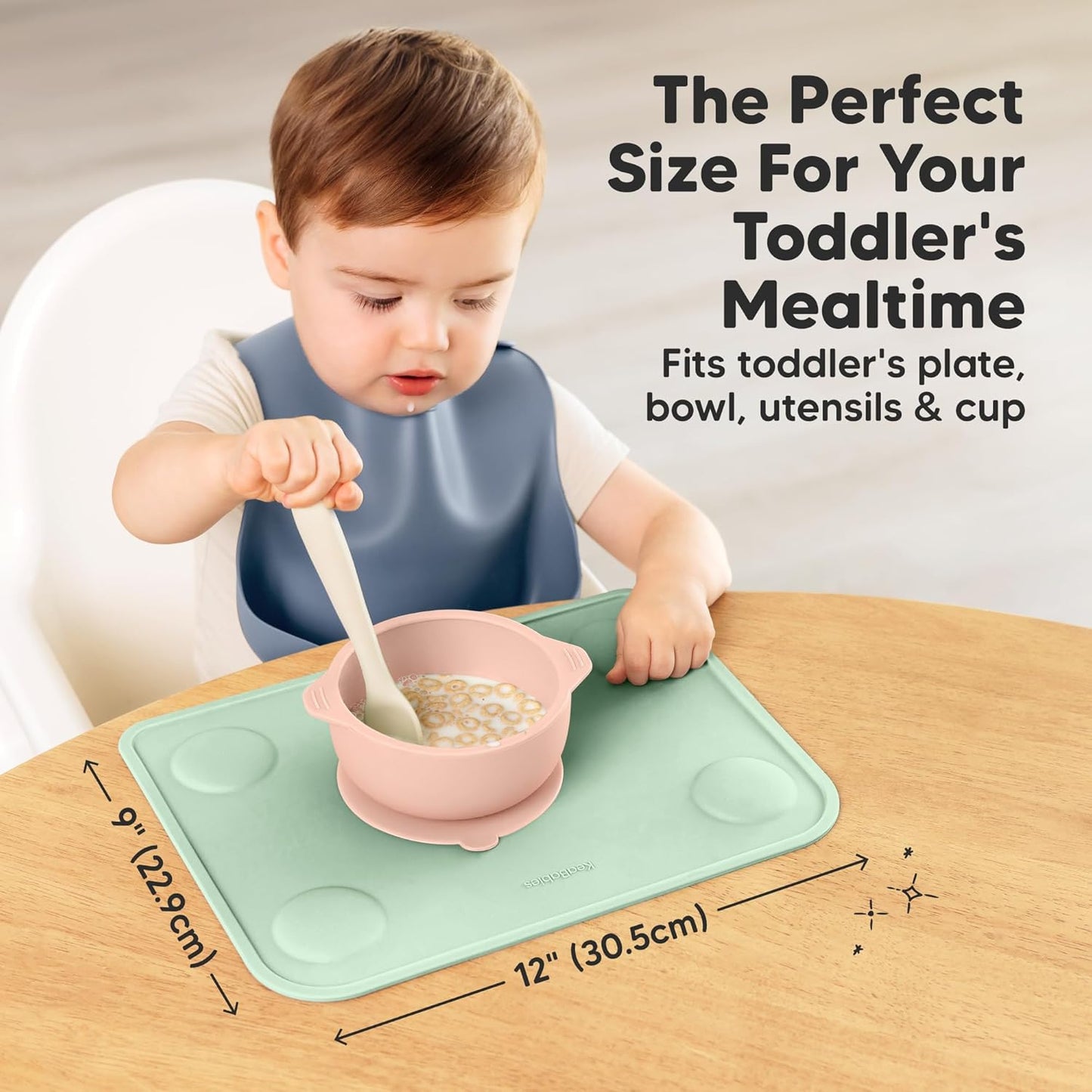 KeaBabies 2pk Silicone Placemats for Toddlers, Kids - 12x9 Non Slip Suction Baby Silicone Placemat for Restaurants, Dining Table,Travel, Easy to Clean, Food Grade/BPA-Free,Small Baby Table Mat(Slate)