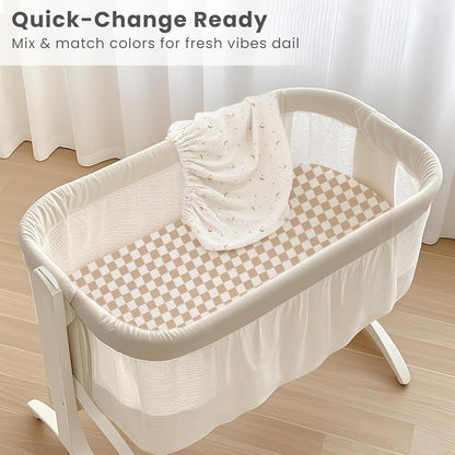 Konssy Muslin Fitted Bassinet Sheets 2 Pack for Baby Girl Boy, Soft Bedside Sleeper Bassinet Sheets Fit for Baby Bassinets, Moses Basket Oval Rectangle Pad/Mattress