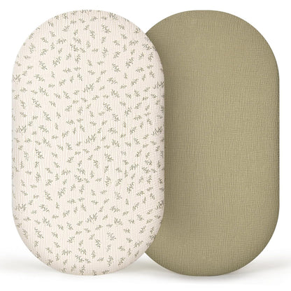 lulumoon Baby Bassinet Sheets Muslin: Cotton Bedside Bassinet Sheets Leaf for Boys - Fitted for Bedside Sleeper Mattress