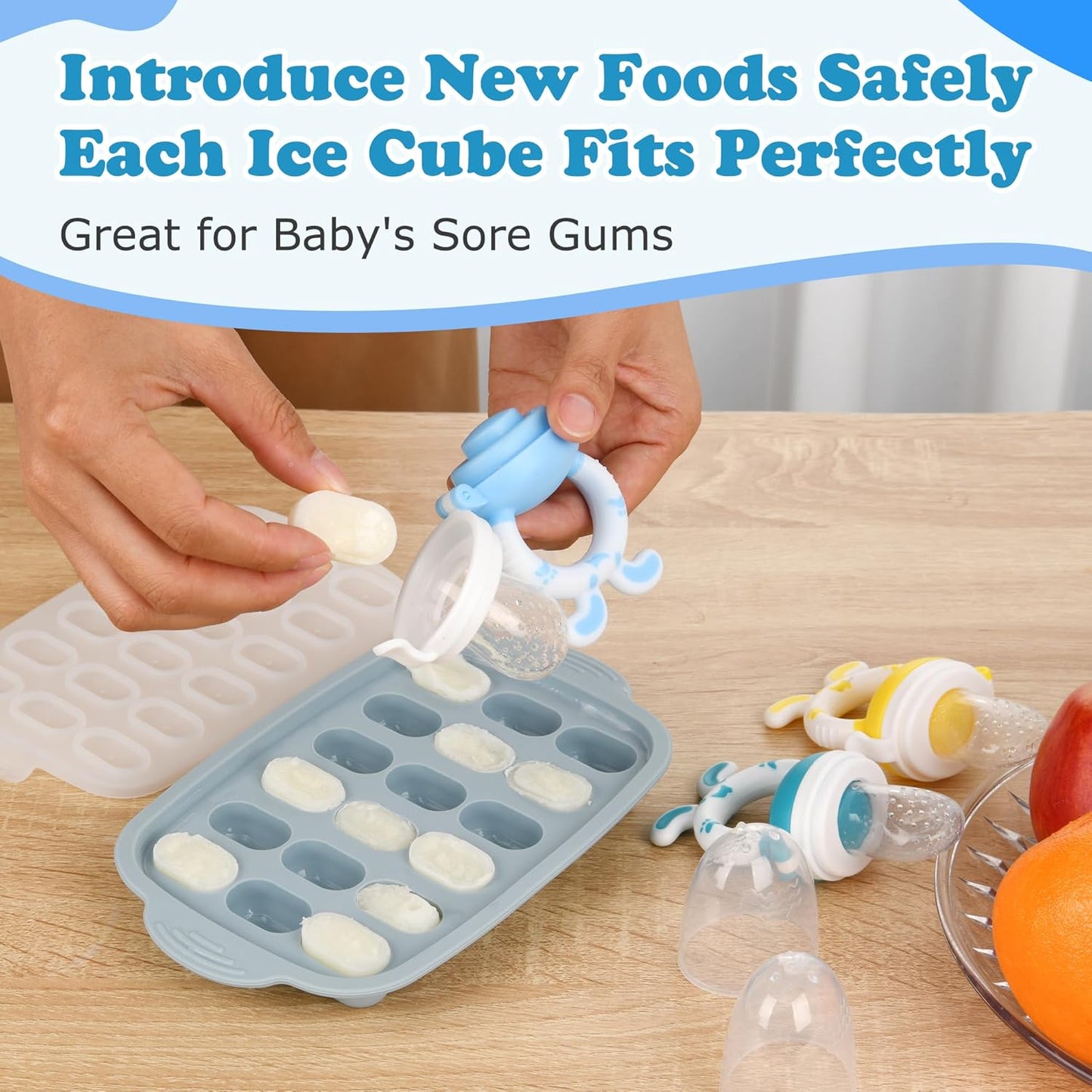 Baby Breastmilk Popsicle Molds & Baby Fruit Feeder (6 Pack), WAJIAYON Infant Food Freezer Tray Storage Containers, Silicone Teething Pacifier Feeder and Teether for Babies,Babies Feeder