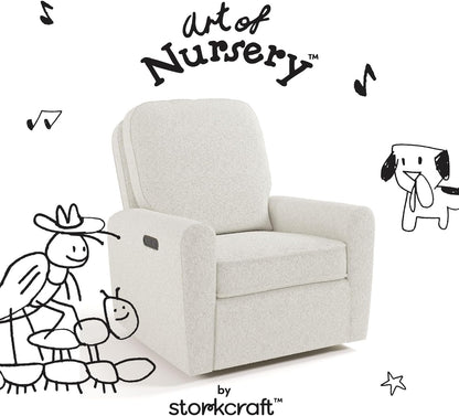 Storkcraft Amalfi Deluxe Power Recliner Swivel Glider – Premium Electronic Nursery Rocking Chair, Oeko-TEX 100 Certified, Includes Dual-USB Charging Port with USB-A & USB-C (Black Boucle)