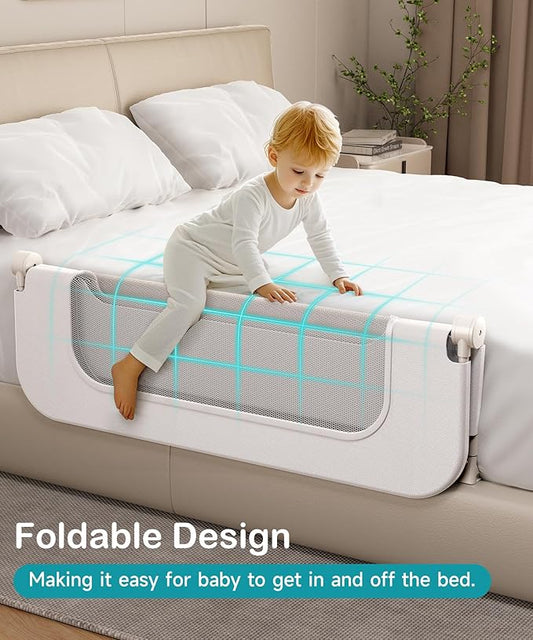 Bed Rail for Toddlers, Baby Bed Rail Guard with U-Shape Base, Height Adjustable & Foldable Toddler Bed Rails for Full Size, Queen, King, Twin (White, 33in)