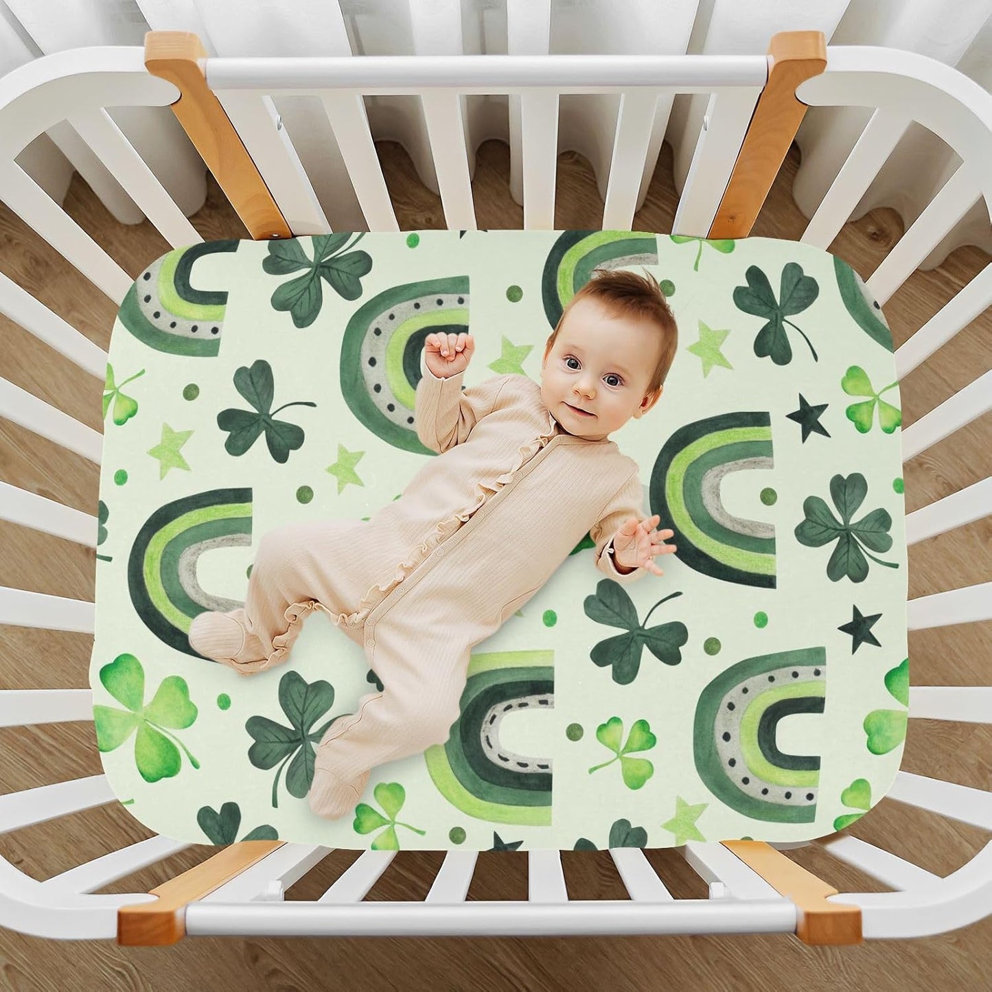 Fitted Crib Sheets White Bears with Clouds Stretchy Portable Playard Sheets for Baby Toddler, Breathable Soft Mini Crib Mattress 39 x 27 in for Boys and Girls