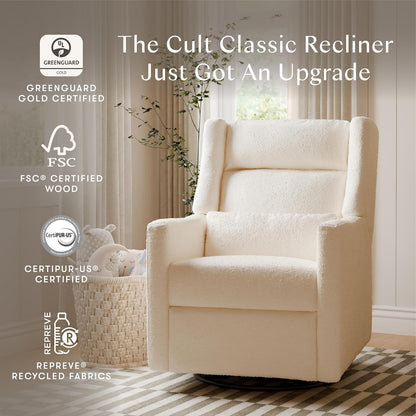 Kiwi Glider Recliner w/Electronic Control and USB | in Almond Teddy Loop w/Light Wood Base, Greenguard Gold Certified