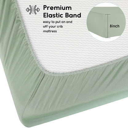 Yoofoss Pack and Play Sheets Fitted, Mini Crib Sheets 2-Pack for Pack N Play Mattress, Stretchy Playard Sheet, Soft and Breathable Green+Giraff