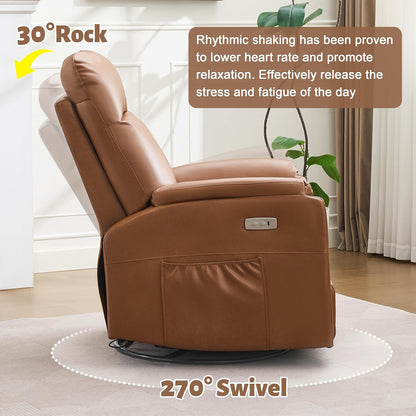 Power Glider Recliner Nursery Rocking Chair with USB Ports, Glider Chair with Lumbar Pillow for Living Room, Glider Swivel Recliner Chair for Nursery(Beige)