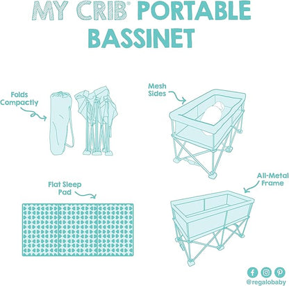 Regalo My Crib Portable Infant Bassinet, Includes Design Padded Insert, Travel Carry Bag, Support Tubes, Step Safety Locking Mechanism, Grey