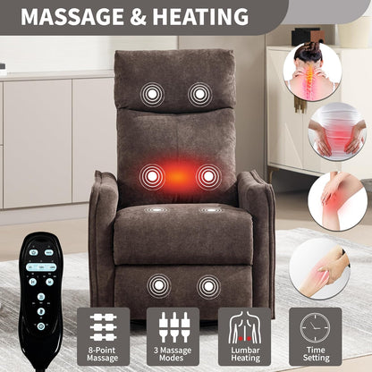 Swivel Rocker Recliner Chair for Adults, Nursery Rocking Chair with Heat and Massage, Glider Reclining Chair for Small Space Living Room Bedroom, Faux Leather Black