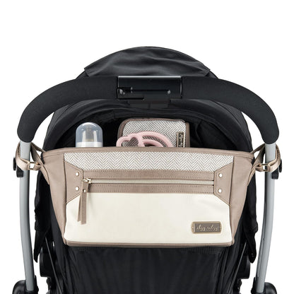 Itzy Ritzy Adjustable Stroller Caddy and Organizer Bag Featuring Front Zippered Pocket, 2 Built-In Interior Pockets & Adjustable Straps to Fit Nearly Any Stroller (Coffee and Cream)