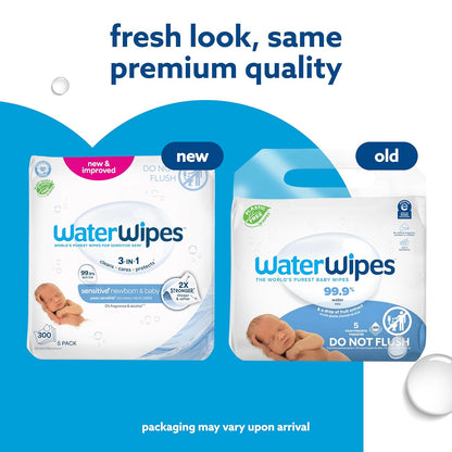 WaterWipes Sensitive+ Newborn & Baby Wipes, 3-In-1 Cleans, Cares, Protects, 99.9% Water, Unscented & Hypoallergenic, 720 Count (12 Packs)
