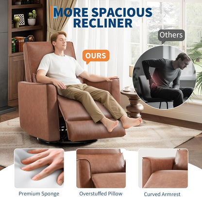 Garvee 360° Swivel Rocking Recliner Glider Chair – High-Back PU Leather Deep Seat Manual Recliner for Nursery, Living Room, Bedroom & Home Theater