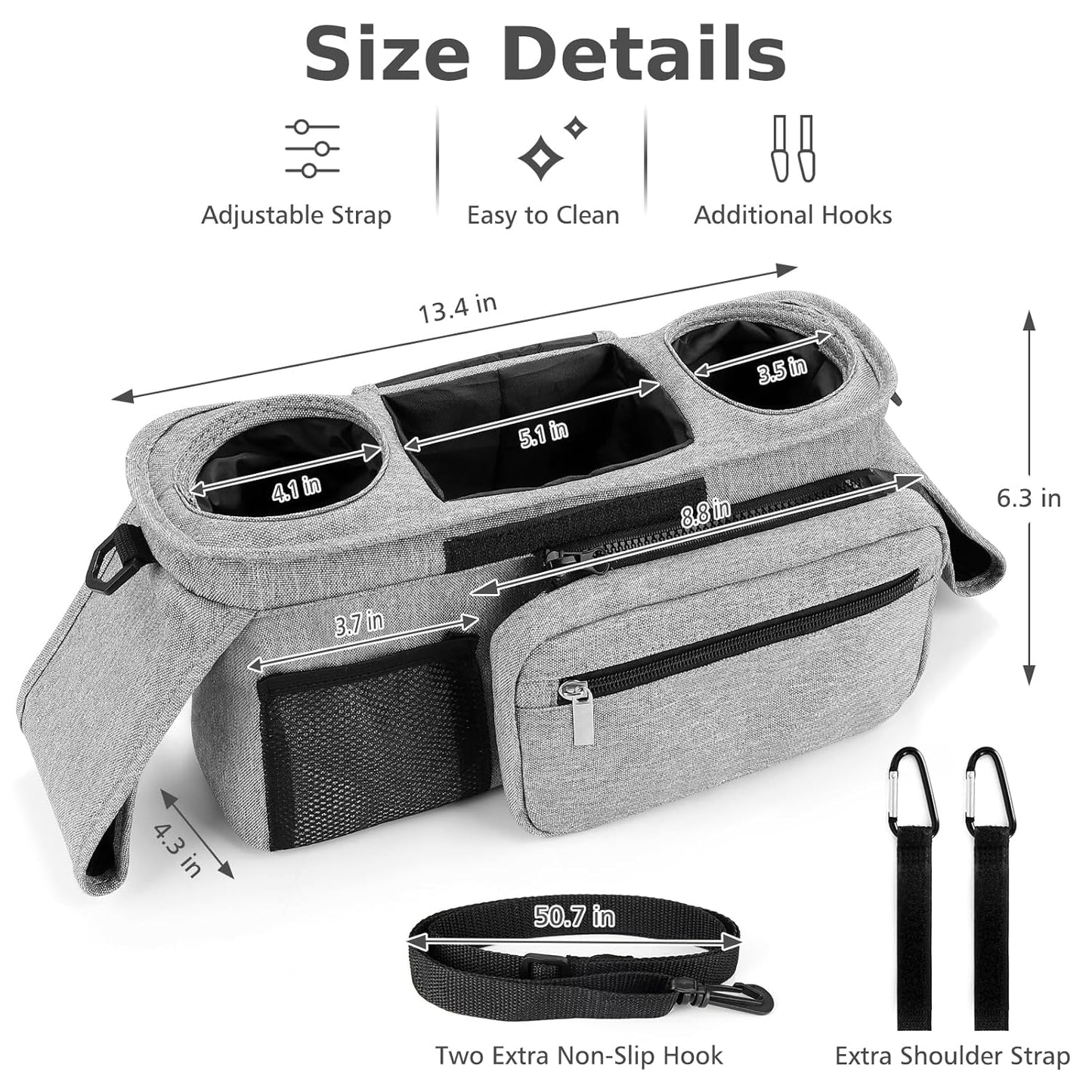 Accmor Universal Stroller Organizer with Insulated Cup Holder Detachable Phone Bag and Shoulder Strap,Stroller Bag Caddy Organizer Fits for Uppababy, Baby Jogger, Britax Strollers