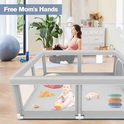 Large Baby Playpen for Babies and Toddlers, Playpen 74×50, Large Baby Play Yards Indoor & Outdoor, Sturdy Safety Baby Play Pen with Soft Breathable Mesh, Toddlers Activity Center with Anti-Slip Base