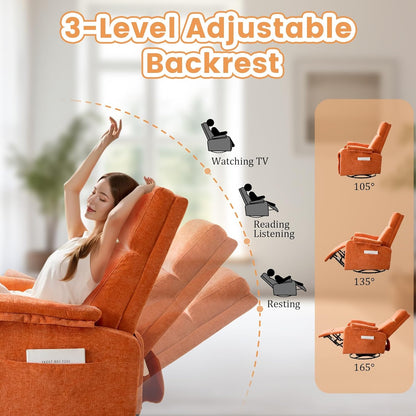Korser Recliner Chair, Swivel Rocking Recliner Chair for Adults, Glider Rocking Chair, Small Nursery Chair Recliner for Living Room, Reclining Chair with Modern-Designed Armrests, Chenille, Beige