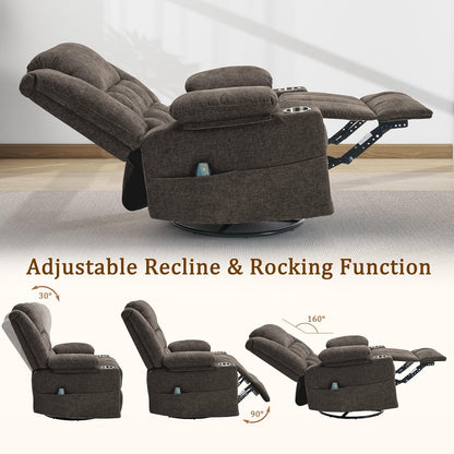 Korser 360° Swivel Rocker Recliner for Adults, Nursery Glider Recliner with Massage and Heating, Rocking Chair with Cup Holder, Manual Recliner Chair for Living Room, Bedroom (Fabric, Beige)