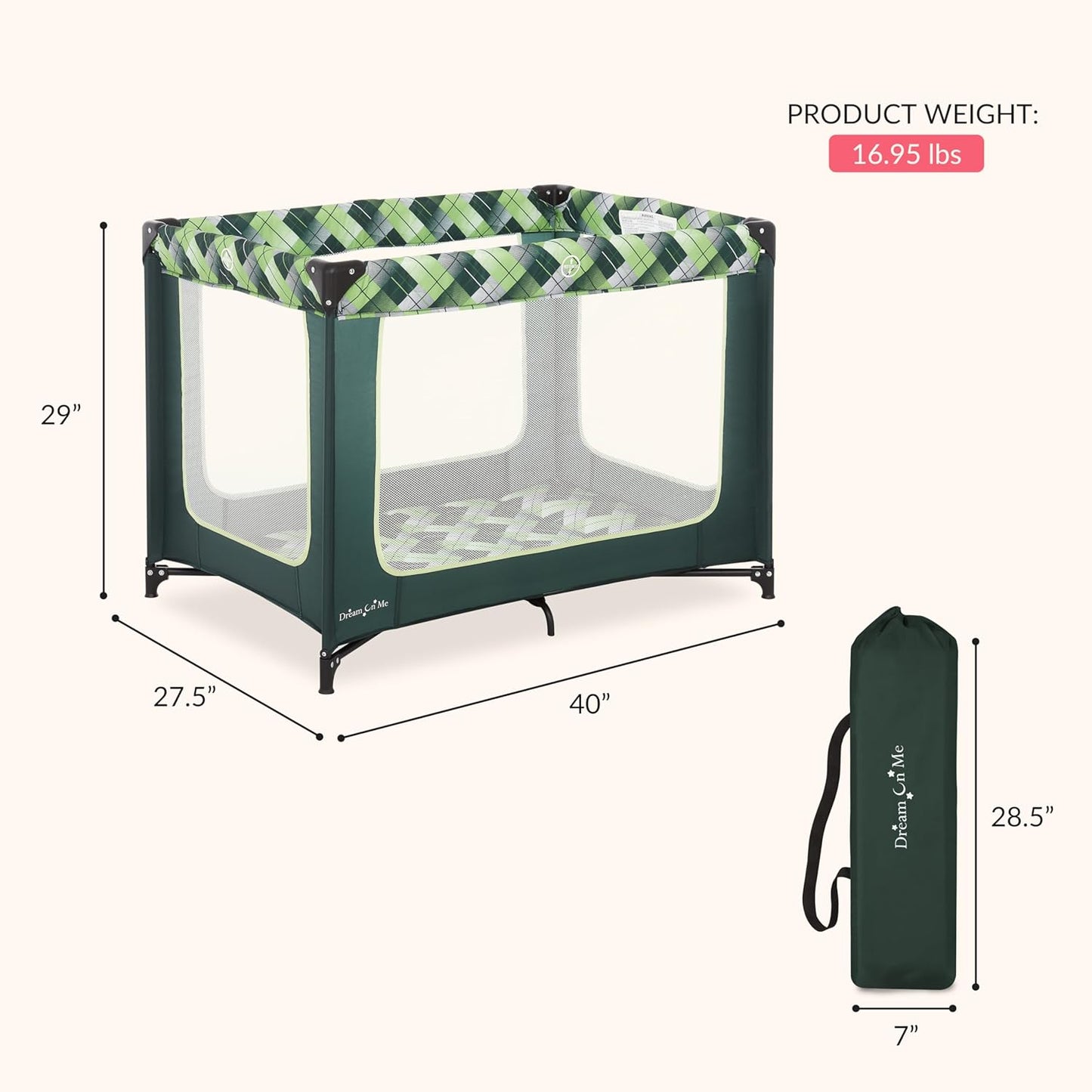 Dream On Me Zoom Portable Playard in Black, Lightweight, Packable and Easy Setup Baby Playard, Breathable Mesh Sides and Soft Fabric - Comes with a Removable Padded Mat