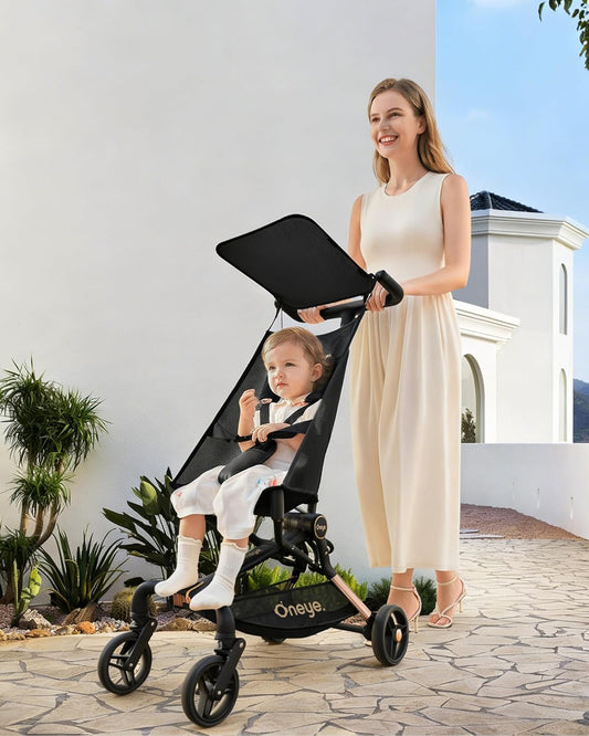 Oneye Travel Stroller for Airplane, Ultra Lightweight Baby Stroller for Toddlers with Canopy, Foldable & Compact Strollers with Jumbo Seat & Large Storage Basket,10.19lb,Stable & One-Hand Fold, Green