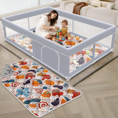 XVISHX Baby Playpen 50 x 50 Inch Play Pen Playards, Playpen for Babies and Toddlers, Baby Playard for Indoor & Outdoor Active Center Game Fence, with Skin-Friendly Fabric and Soft Breathable Mesh Grey