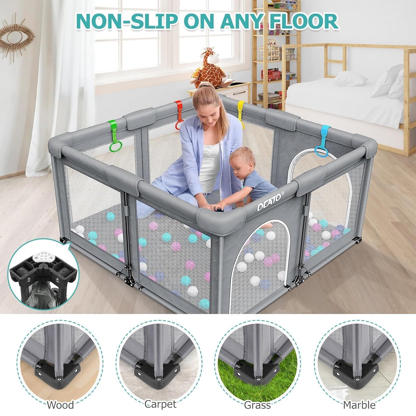 OCATO Baby Playpen Play Pen: Foldable Playpen for Babies and Toddlers Playard for Indoor Outdoor Activity Center Game Fence Safety Area Toddler Play Pen for Babies 6-12 Months Baby Gifts (50" × 50")
