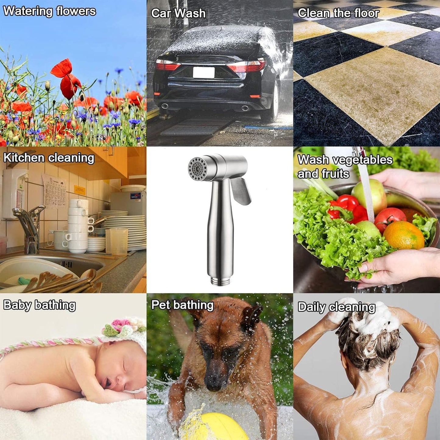 2 Function Cloth Diaper Sprayer,Biveah Stainless Steel Handheld Bidet Sprayer for Toilet Brushed Nickel, KXS004NA