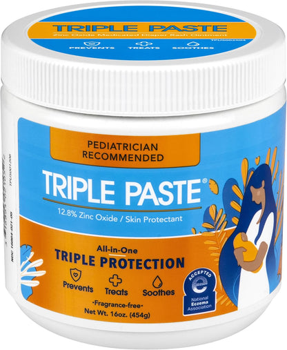 Triple Paste Diaper Rash Cream for Baby - 8 Oz Tub – Zinc Oxide Ointment Treats, Soothes & Prevents Diaper Rash, Pediatrician-Recommended Hypoallergenic Formula, Baby Essentials for Daily & Overnight