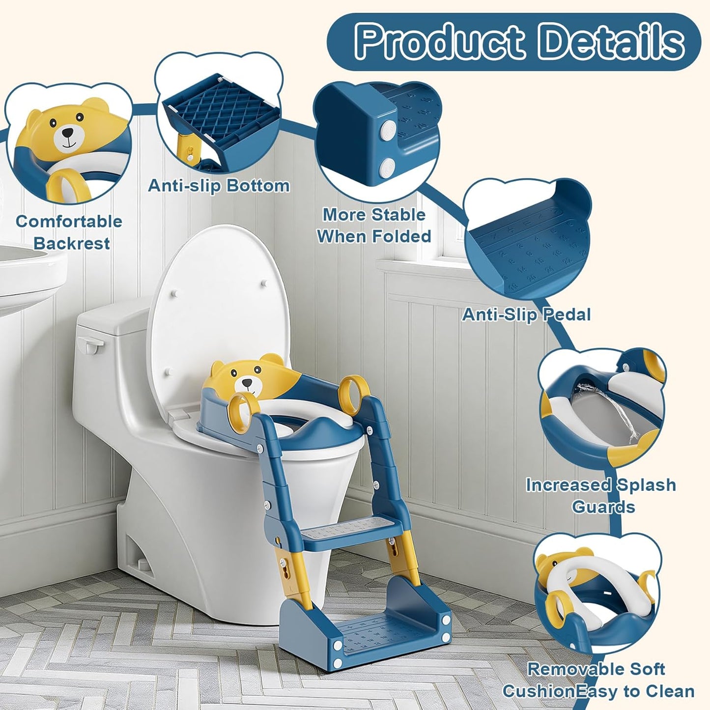 Potty Training Seat,Toddler Toilet Seat for Boys Girls,3-in-1 Potty Training Toilet and Chair with Step Stool Ladder,Anti-Slip Height Adjustable Foldable Splash Guard for Kids (Grey)