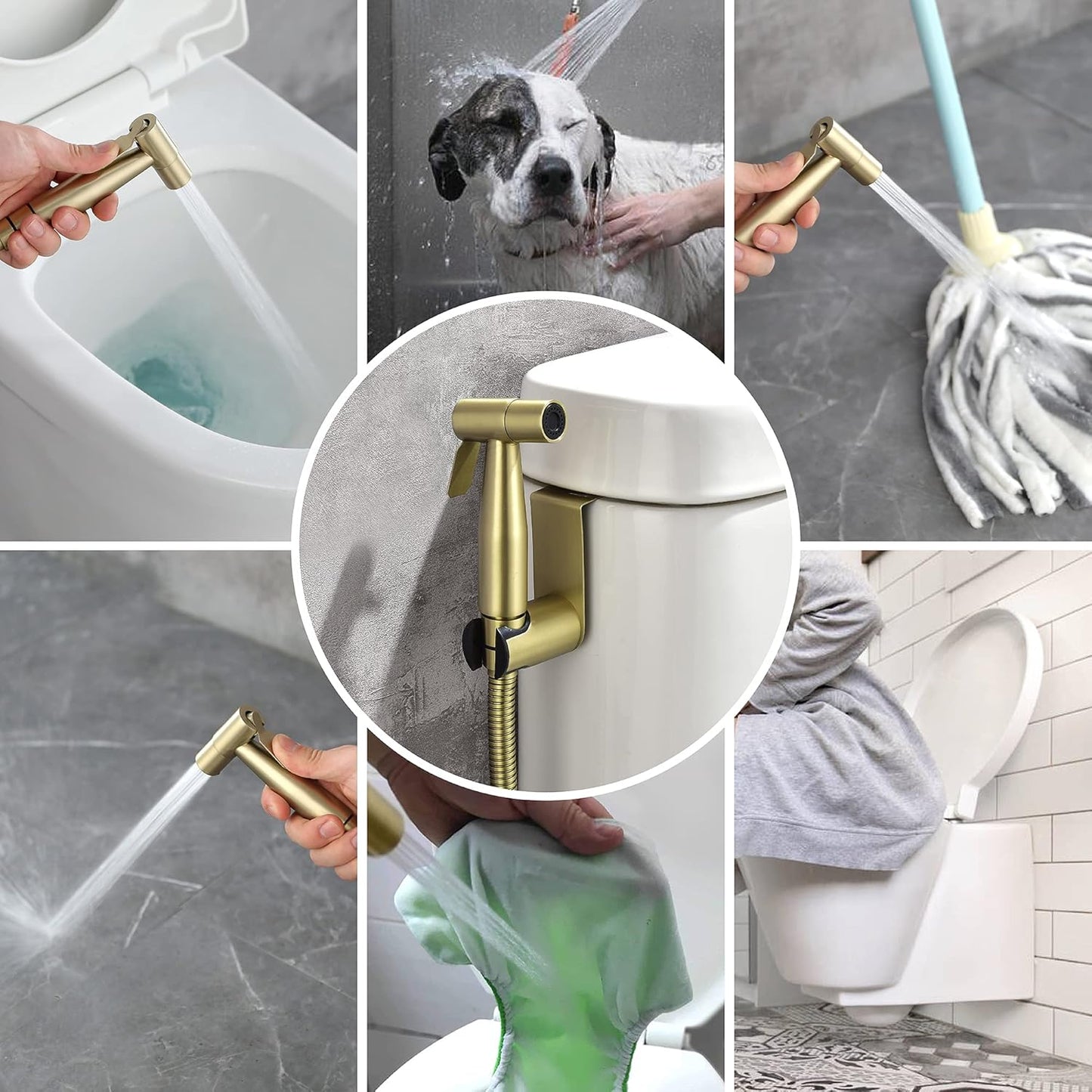 SHAMANDA Handheld Bidet Sprayer for Toilet, Stainless Steel Baby Cloth Diaper Sprayer Kit, Bathroom Toilet Bidet Attachment Set for Bathing Pets Feminine Hygiene, Matte Black BDS01-7