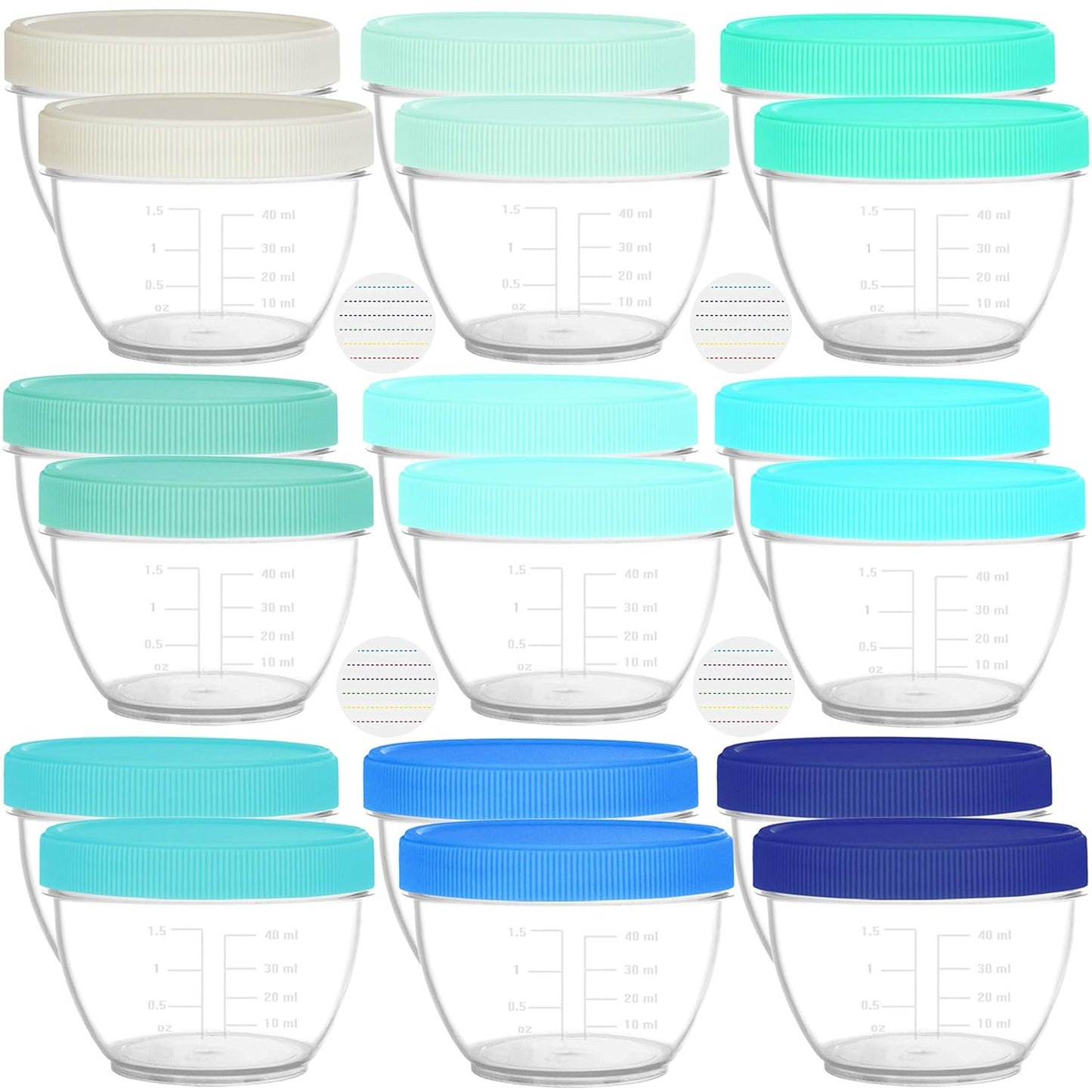 Youngever 18 Sets Baby Food Storage, 2 Ounce Plastic Baby Food Containers with Lids and Labels (Urban Colors)