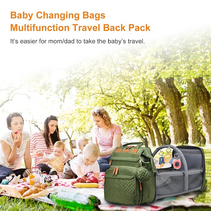 Astro alan Baby Diaper Bags with Changing Station, Waterproof Diaper Bag Backpack for Moms Dads with USB Charging Port, Baby Shower Gifts, Large Capacity diaper backpack, Green