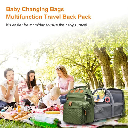Astro alan Baby Diaper Bags with Changing Station, Waterproof Diaper Bag Backpack for Moms Dads with USB Charging Port, Baby Shower Gifts, Large Capacity diaper backpack, Green