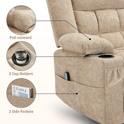 Korser 360° Swivel Rocker Recliner for Adults, Nursery Glider Recliner with Massage and Heating, Rocking Chair with Cup Holder, Manual Recliner Chair for Living Room, Bedroom (Fabric, Beige)