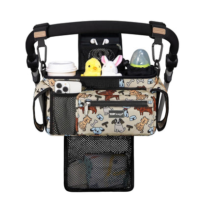 TOPDesign Universal Baby Stroller Organizer, Stroller Caddy with Detachable Mesh Bag & Heightened Insulated Cup Holders & Non-Slip Secure Hooks Accessories, Fits Most Strollers (Checkerboard) - Colors B
