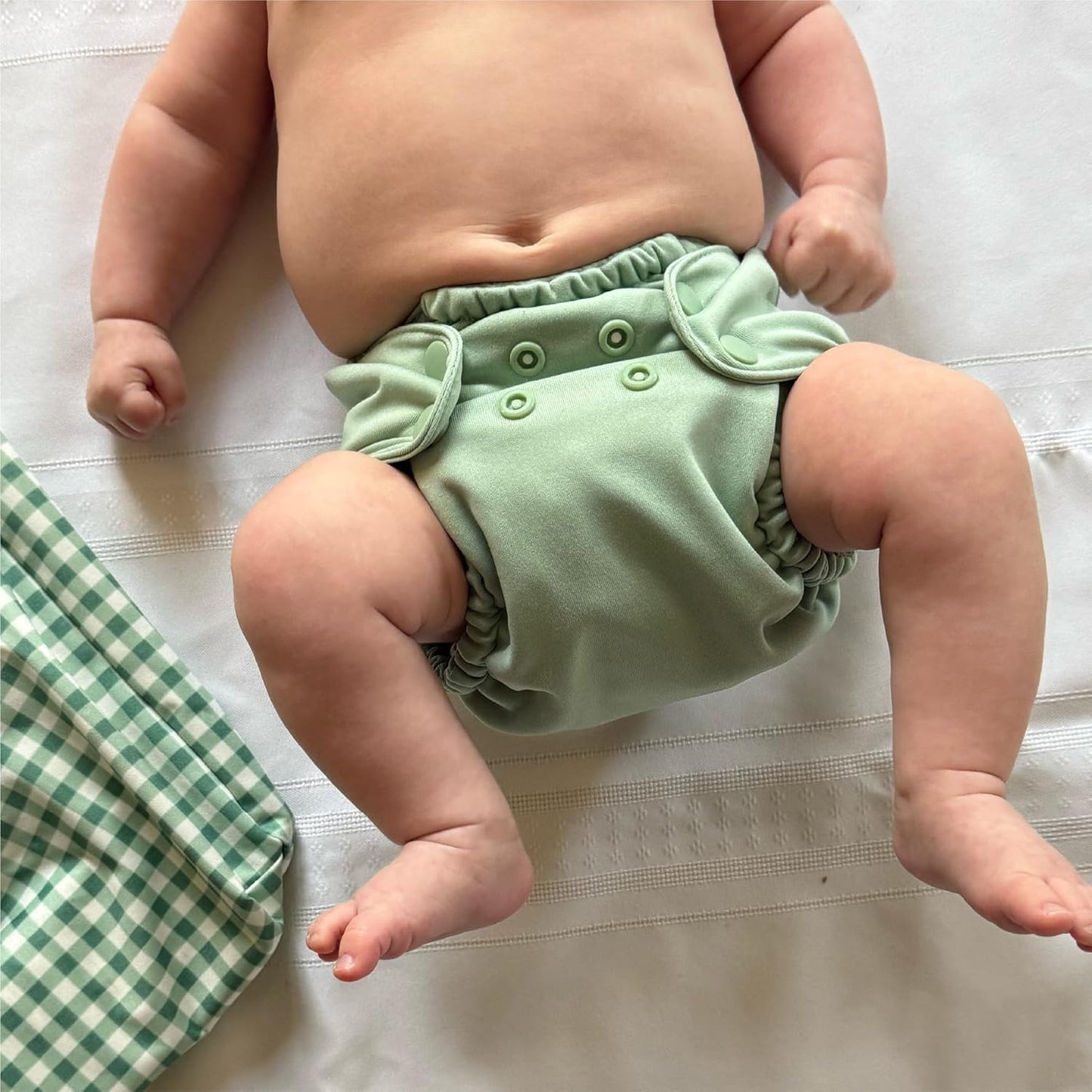 Esembly Cloth Diaper Cover - Reusable Swim Diaper, Waterproof, Breathable - Adjustable Outer Layer Over Absorbent Inner for Blowout Protection - Sea Glass, Size 2 (18-35lbs)