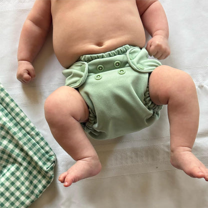 Esembly Cloth Diaper Cover - Reusable Swim Diaper, Waterproof, Breathable - Adjustable Outer Layer Over Absorbent Inner for Blowout Protection - Sea Glass, Size 2 (18-35lbs)