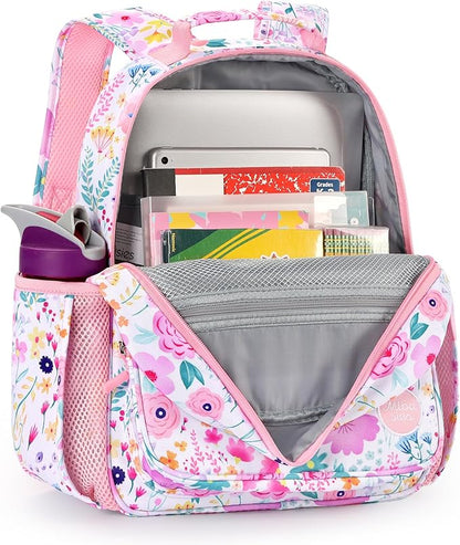 mibasies Kids Backpack for Girls: Girls Backpack 5-8 - Kindergarten Elementary School Bookbag for Girl - Flower Pink