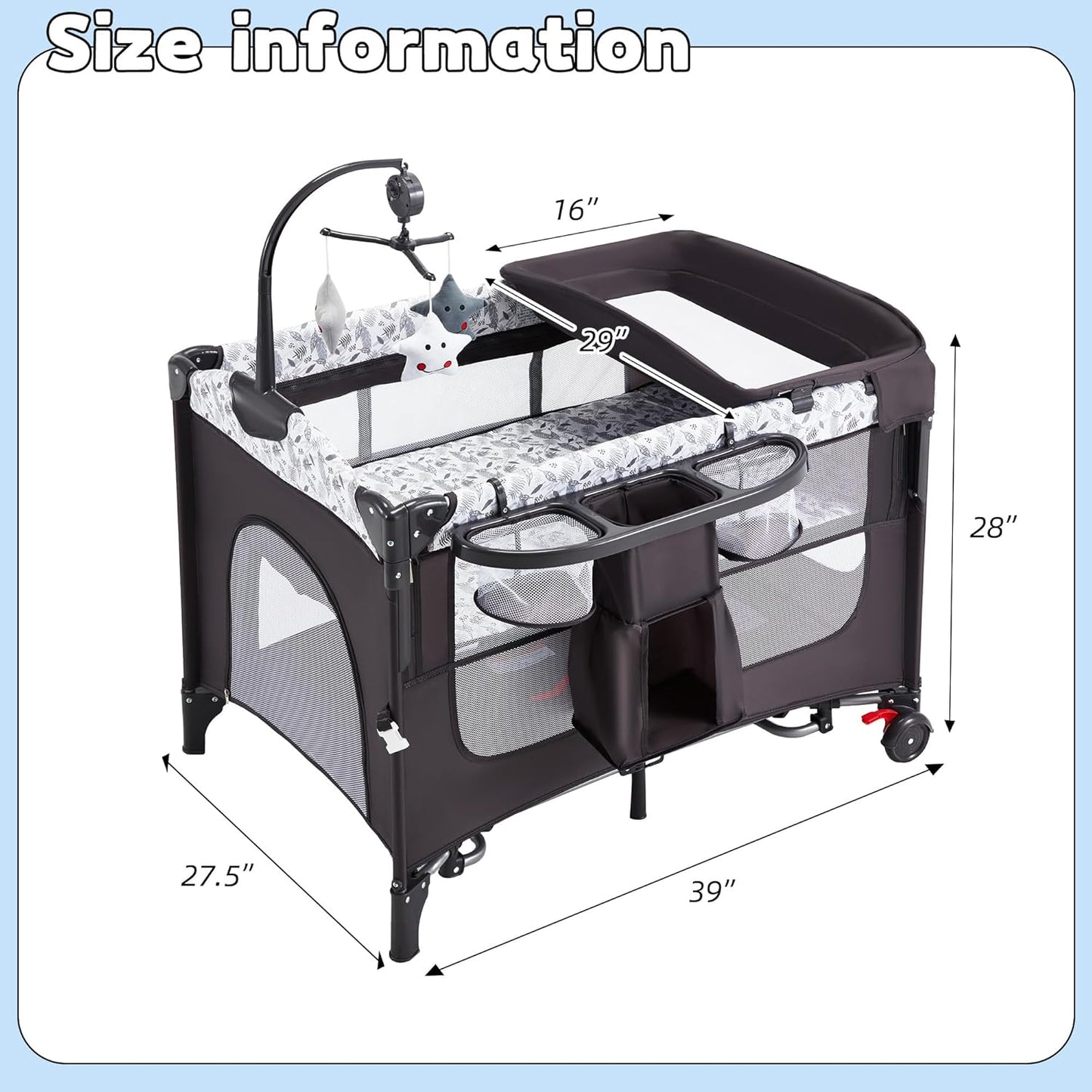 5-in-1 Baby Bassinet Bedside Sleeper with Swing Tube Converts to Cradle, Baby Crib with Mattress, Detachable Diaper Changer, Mosquito Net and Toy - Black