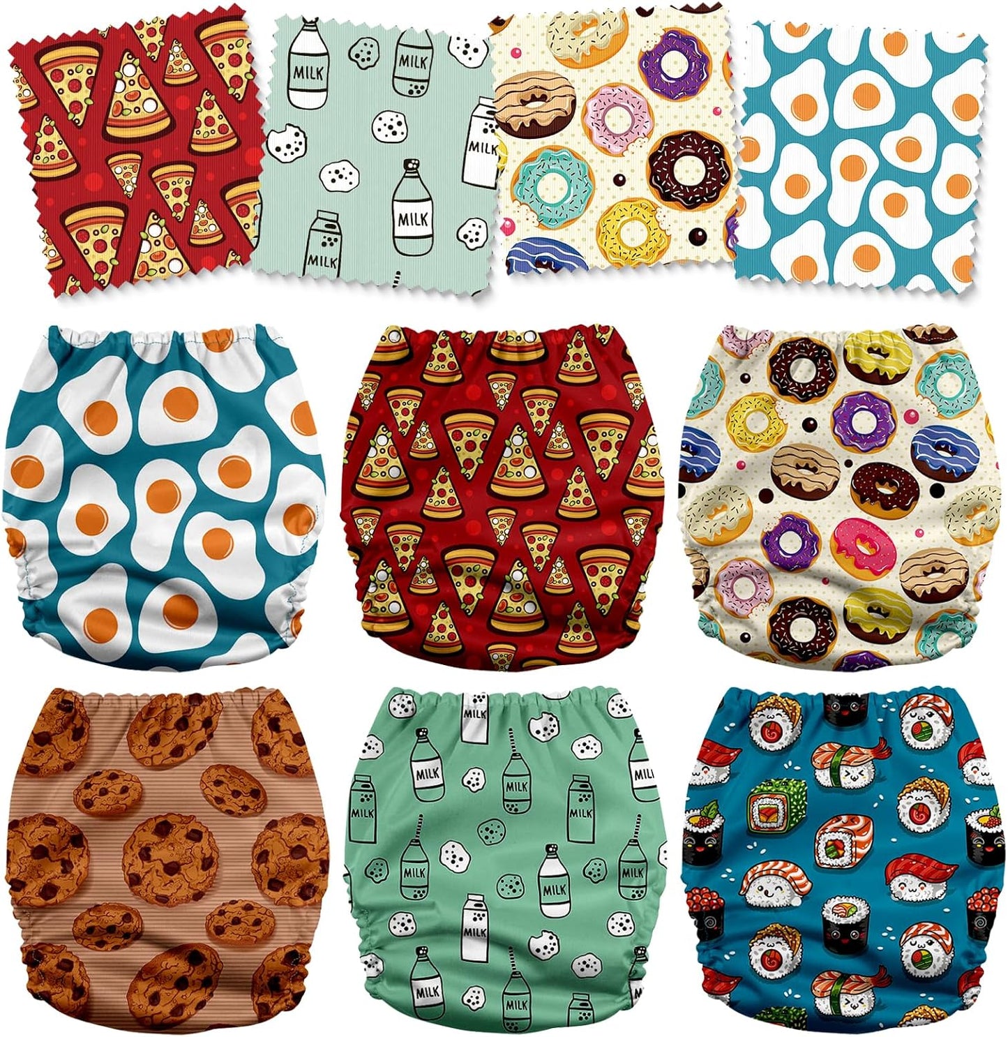 Mama Koala 3.0 Baby Cloth Diapers with 6 Inserts Bundle(Food Meeting), with 2 Pack Reusable Pail Liner