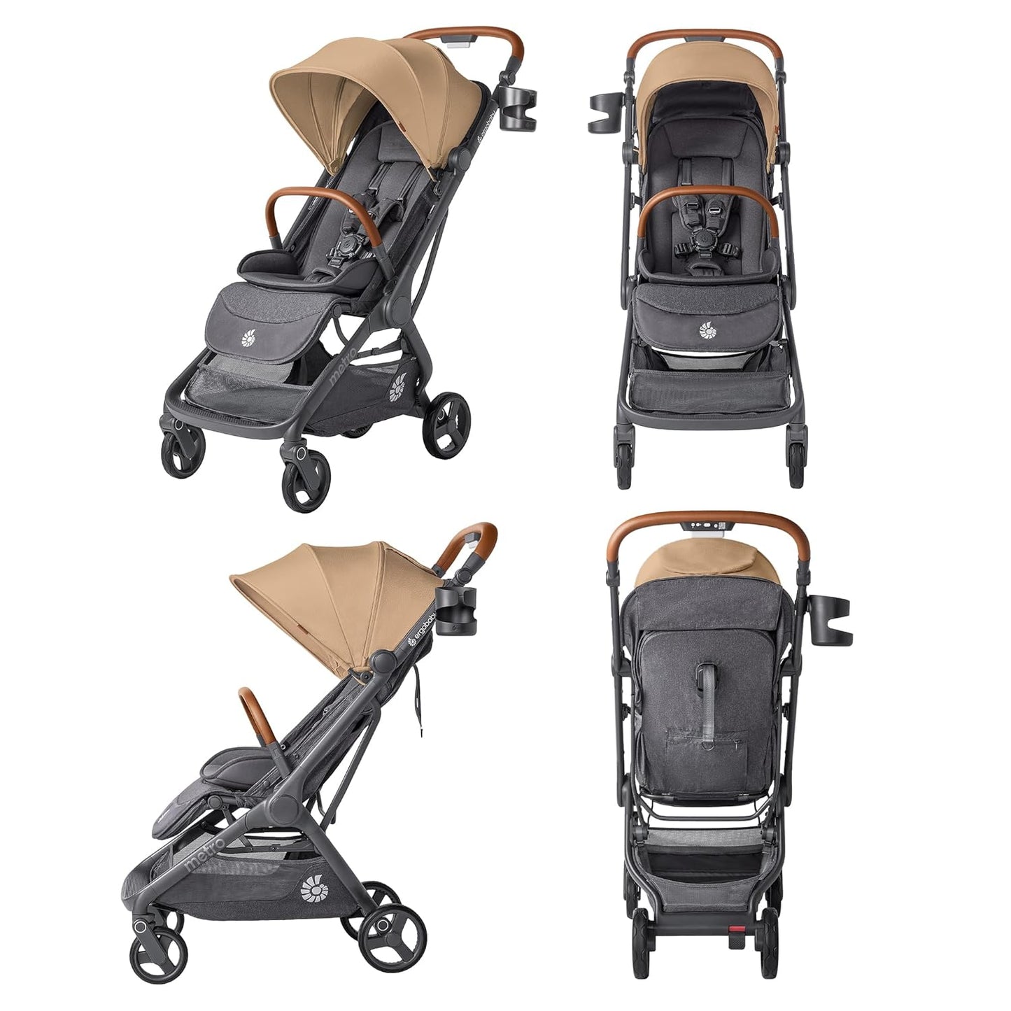 Ergobaby Metro 3 Baby Stroller for Newborns, Infants, and Toddlers - Travel Stroller with One-Hand Fold, Near-Flat Recline, Adjustable Handlebar - Onyx Black