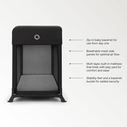 Bugaboo Stardust Playard - Portable Indoor and Outdoor - Foldable On The Go Play Yard - 1 Second Unfold - Black