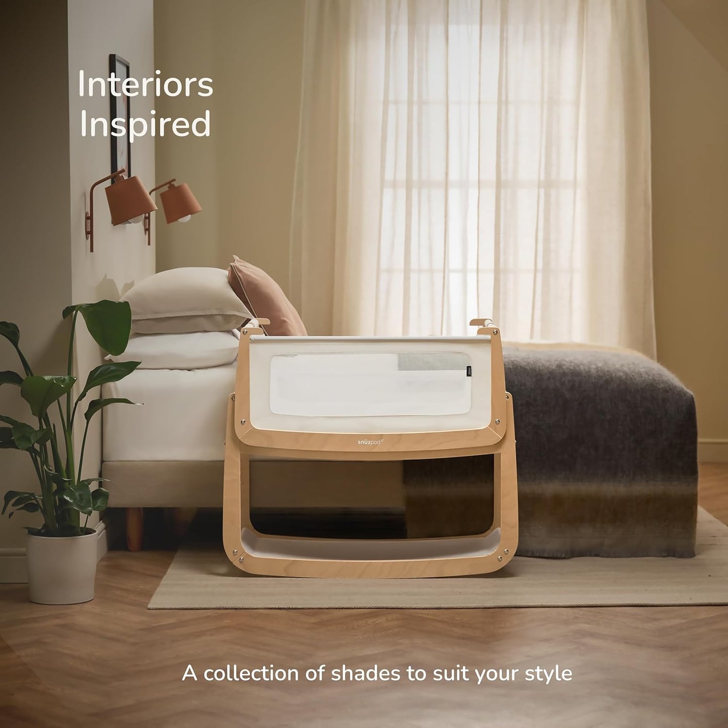 SnuzPod 5 Bedside Bassinet for Baby - Newborn Bed with Zip Down Breathable Windows, Rocking Bedside Sleeper with Lift-Off Bassinet, Portable 3-in-1 Baby Cradle with Wheels & Mattress, Natural