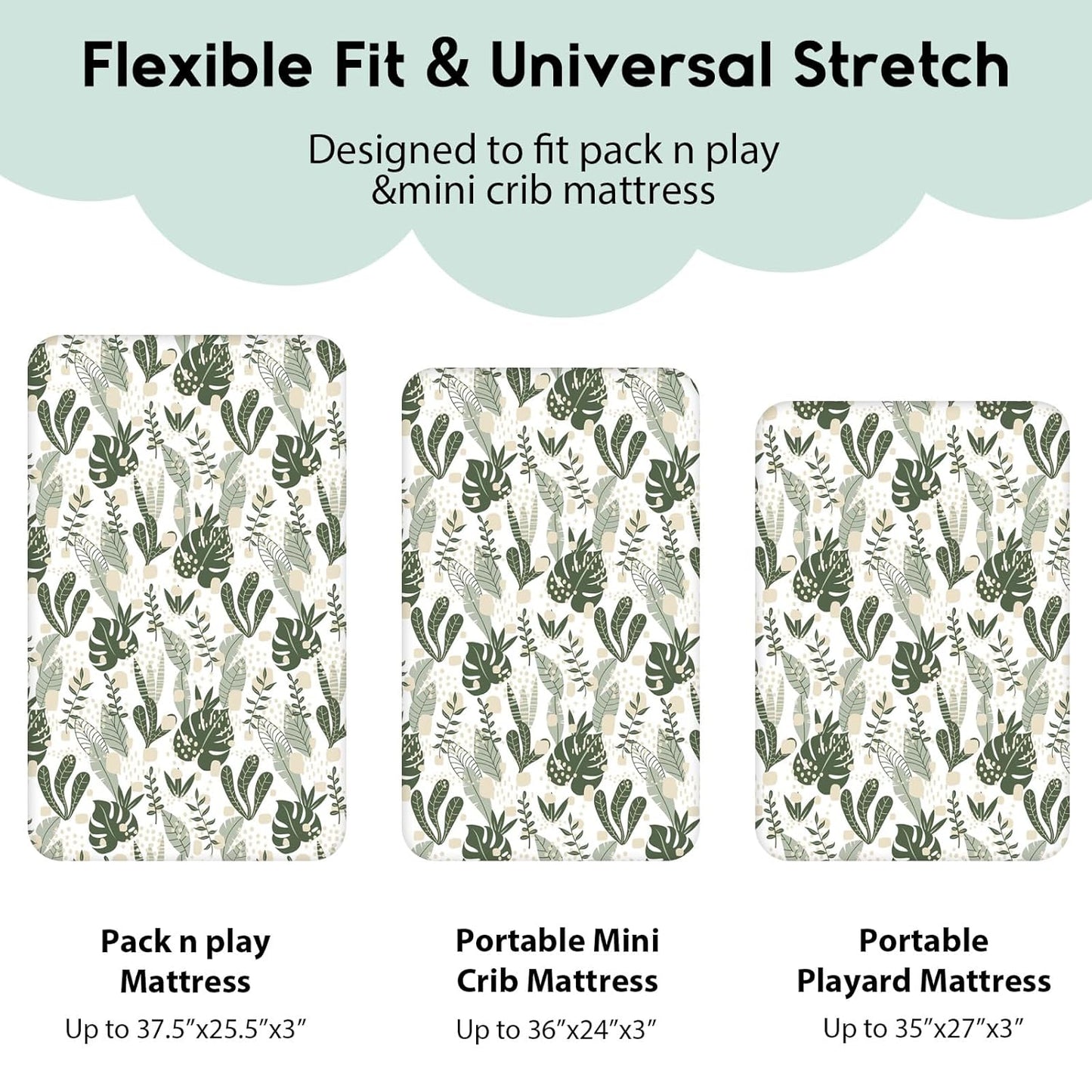 Yoofoss Pack and Play Sheets Fitted, Mini Crib Sheets 2-Pack for Pack N Play Mattress, Stretchy Playard Sheet, Soft and Breathable Green+Giraff