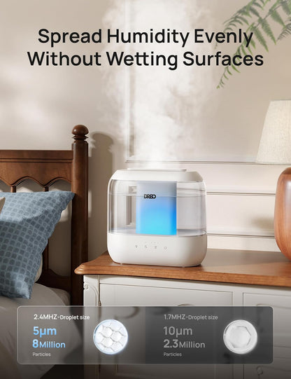 Dreo Humidifiers for Bedroom, 4L Top Fill for Large Room, 36H Runtime, 28 dB Quiet Supersized Cool Mist Air Humidifier for Baby Nursery, Plants, Indoor, Night Light, Easy to Clean & Fill, White