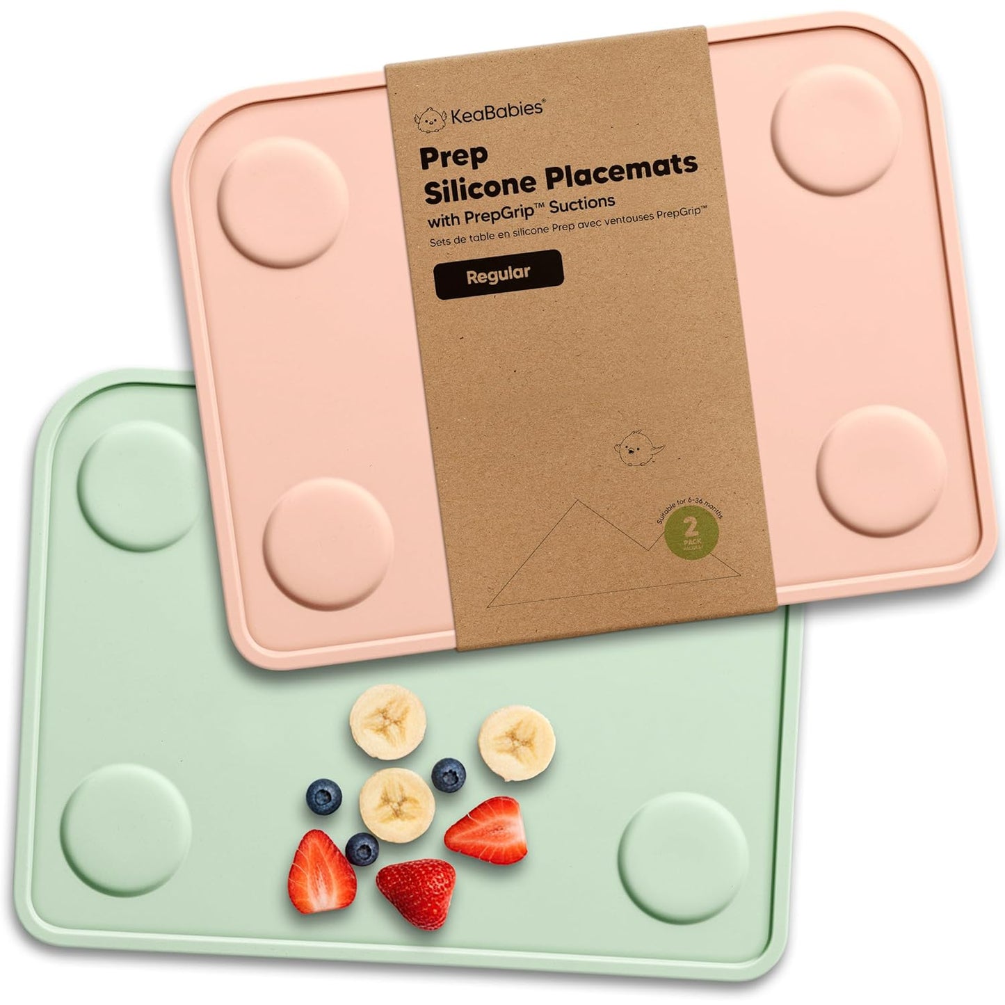 KeaBabies 2pk Silicone Placemats for Toddlers, Kids - 12x9 Non Slip Suction Baby Silicone Placemat for Restaurants, Dining Table,Travel, Easy to Clean, Food Grade/BPA-Free,Small Baby Table Mat(Slate)