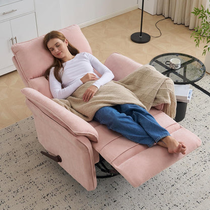 Oversized Glider Rocker Recliner, 26" Extra Wide 360° Swivel Nursery Recliner with Adjustable Headrest, Chenille Rocking Nursery Chair with Overstuffed Armrest, Lumbar Support, Light Grey