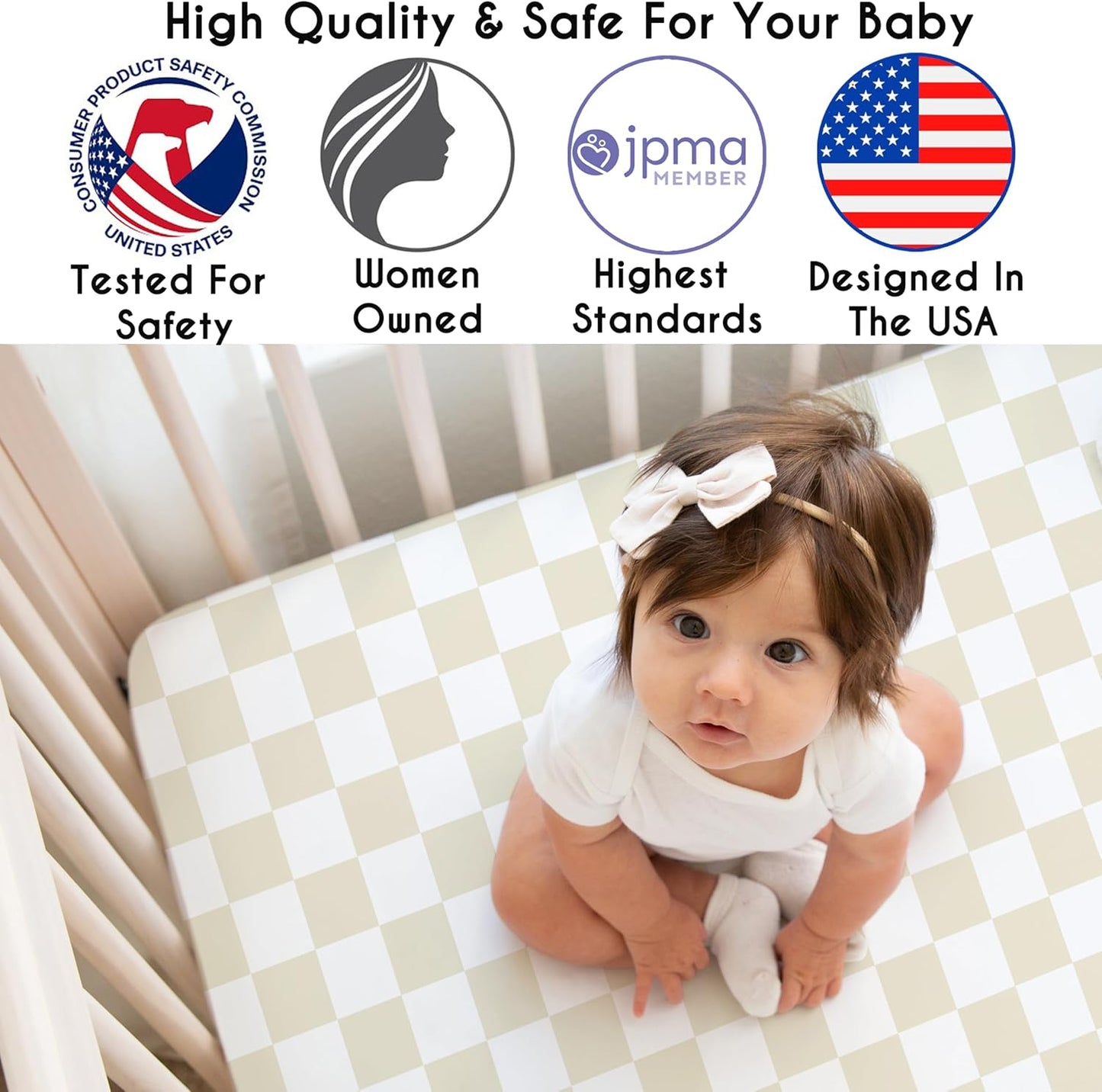 Sweet Jojo Designs 2-Piece Baby Bassinet Sheets Set (Black/White Gingham Checkered Plaid) for Boy/Girl, Infant Newborn Nursery, Oval, Rectangle & Hourglass Mattress (Solid Onyx & Classic Checkerboard)